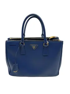 Pre-owned PRADA Blue Saffiano Leather Double Zip Top Handle Tote Bag/wj04128612/8612