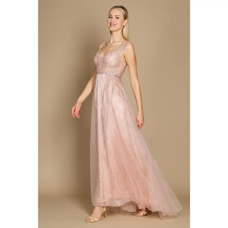 rose gold dresses for teens Gold Sequined sequin evening gown with V-Neck, Lace Appliques, and Short Sleeves