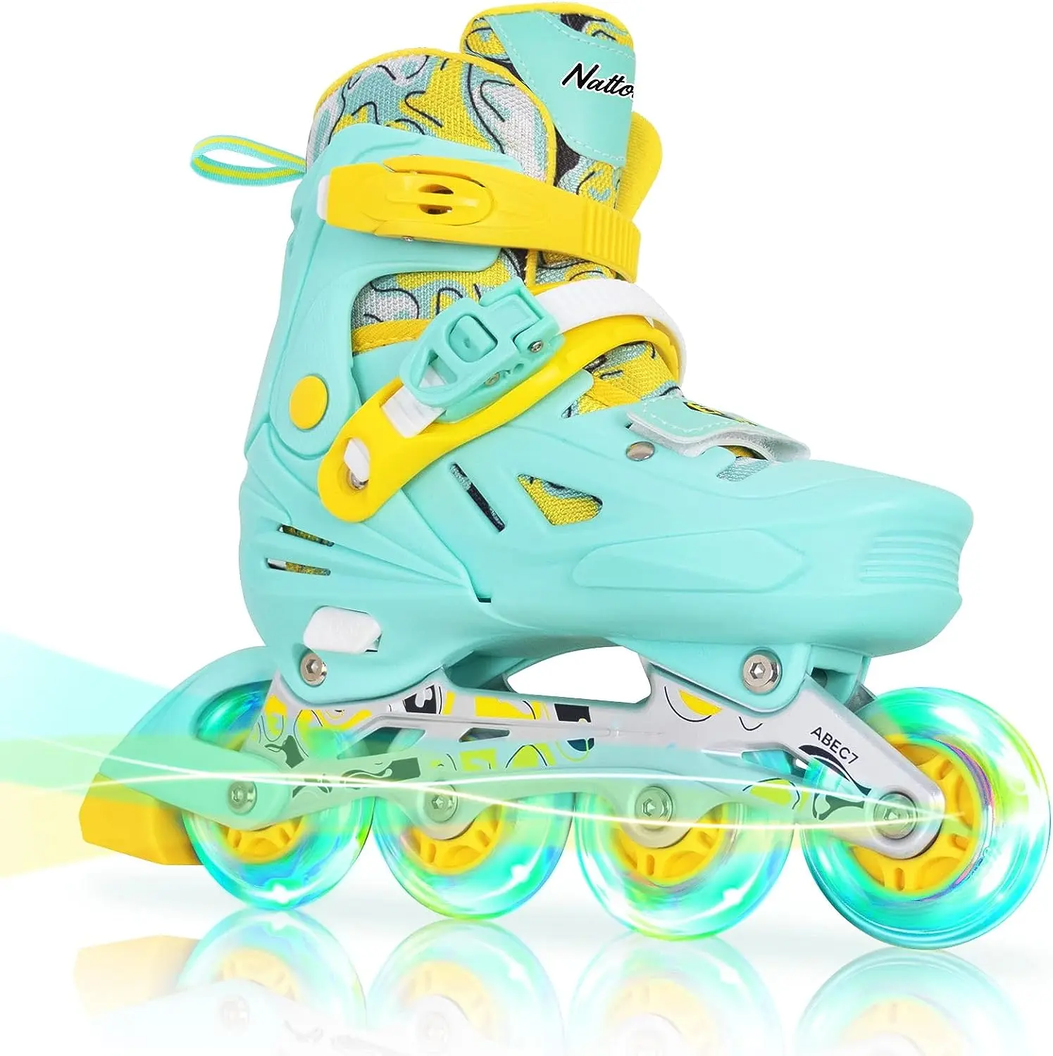 Nattork Kids High-Top Inline Skates with 4 Size Adjustment, Breathable Mesh, 8 Glowing Wheels & ABEC-7 Bearings for Beginners, 82A High-Elasticity Pu Wheels, High-Top Support