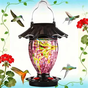 LUJII Solar Powered Trophy-Shaped Hummingbird Feeder for Outdoors – Hand-Blown Glass, Weatherproof Lighted Lantern, 32 fl.oz Leakproof, Purple, Unique Christmas & Holiday Gift for Bird Lovers