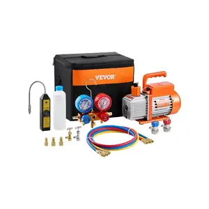 VEVOR 3.5 CFM AC Vacuum Pump and Gauge Set, Single Stage Rotary Vane HVAC Air Vacuum Pump, A/CRefrigerantManifold Gauge Kit, with Hoses, Air Conditioning Refrigeration for R134a, R12, R22, R502a