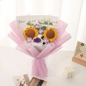 Crochet Sunflower Rose Fluffy Bouquets, Artificial Flowers, Handcrafted Birthday Anniversary Graduation Gifts, Home Decoration, Fruit