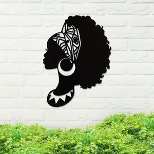 Metal female logo, female metal logo, metal gift, black female logo, metal wall art, outdoor logo, check-in logo, home decoration, backyard logo, Abstract Face Design