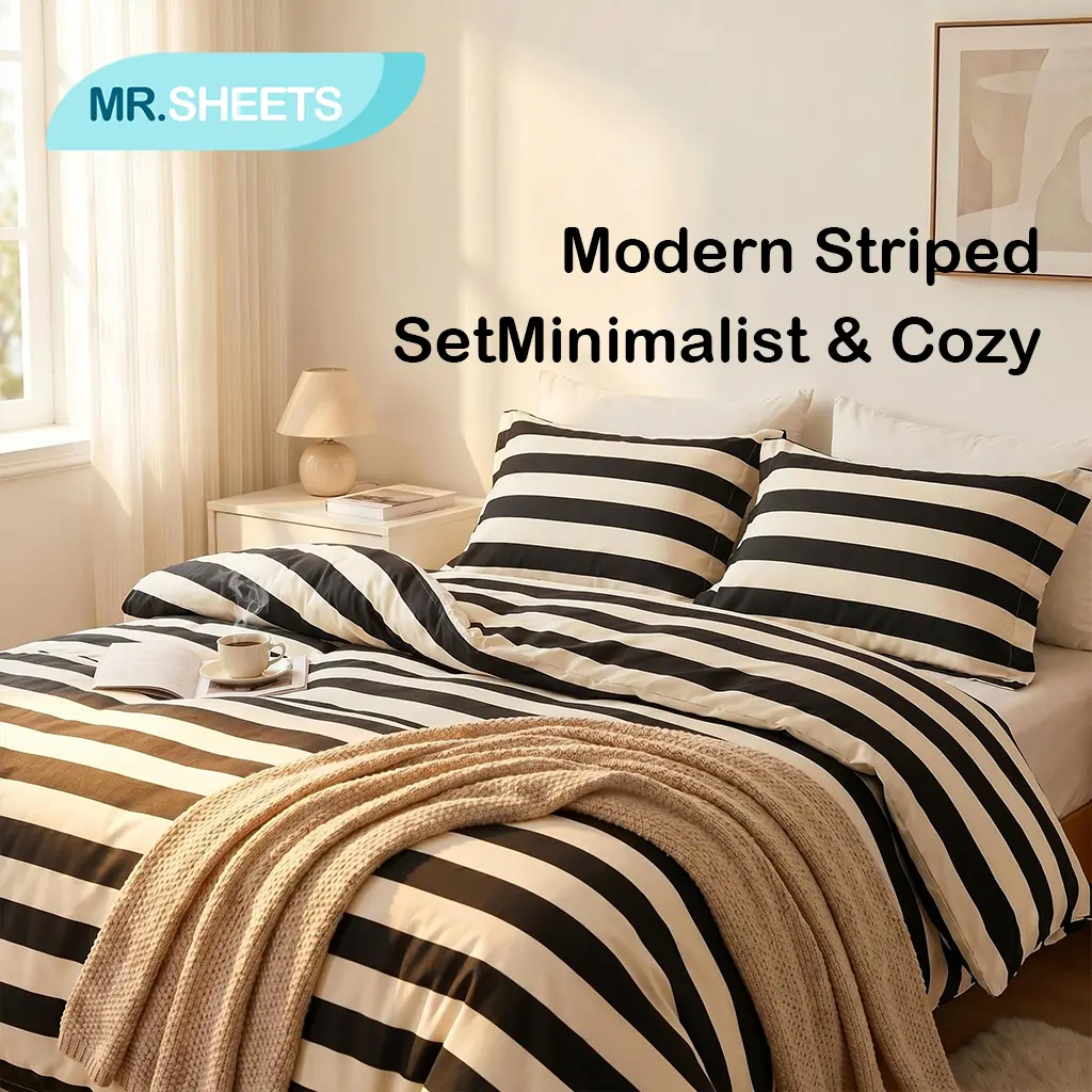 NTBAY striped microfiber duvet cover set, minimalist modern bedding set with zipper closure and corner ties, ultra soft comfortable bedroom decor bedding for all seasons