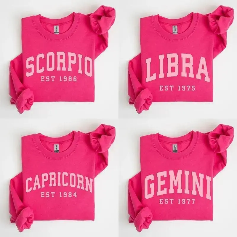[Leave A Note Or Not Est Year] Custom Zodiac Sweatshirt- Personalized Year Astrology Pullover, Black Unisex Crewneck, Cute Horoscope Birthday Gift, Celestial Sign Outfit 2025 - Al Cotton Hoodie