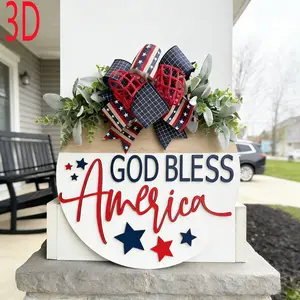 3D Fourth of July Front Door Decor, 4th Of July Wreath, God Bless America Door Hangers, American-Themed Home Decor, Patriotic Wreaths, Farmhouse Outdoor Signs, Front Porch Decor, Festive Hanging Decorations, Patriotic Door Sign