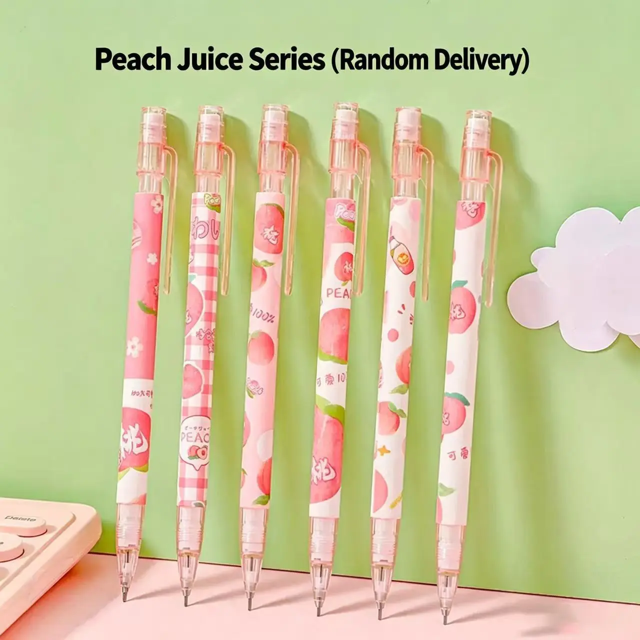 6-Pack Peach Automatic Pencils, Cute Cartoon Design, 0.5mm Lead, High-Quality Practical Stationery, Ideal for Office, School, Back-To-School Season