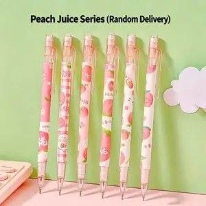 6-Pack Peach Automatic Pencils, Cute Cartoon Design, 0.5mm Lead, High-Quality Stationery, Ideal for Office, School, Back-To-School Season
