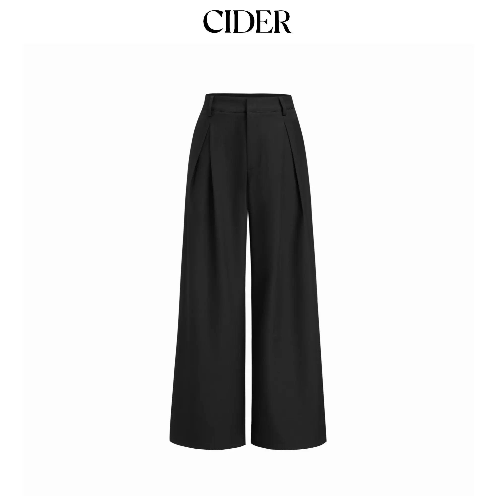 Cider Petite Mid Rise Pleated Straight Leg Trousers