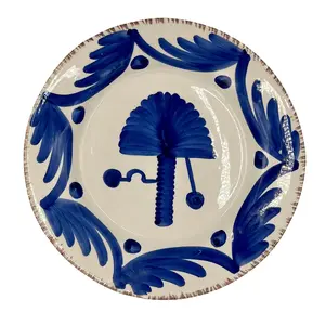 Hand Painted Blue & White Palm Dinner Plates