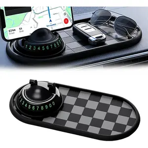 Universal Anti-Slip Car Dashboard Mat with Temporary Parking Number, Multi-Functional Mobile Phone Holder for Phones, Sunglasses, and Keys - Large Size PVC Material for Enhanced Grip