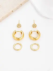 3 Pairs (6 Pieces) Earrings Set, Thick Ring + Rhinestone Studs + Flower Dangle, Allergy-Free, Hypoallergenic Earrings, Versatile Fashion Jewelry, Hoop Shape Earrings