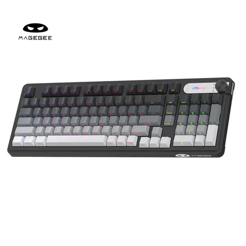MageGee GK960 Wireless Gaming Keyboard, 98-Keys RGB Backlight Colorful Design Model with Knob, Triple Mode (Bluetooth, 2.4G, Wired) Mechanical-Feel, PC Accessories for PC Mac Gamers, Colorful Design Keyboard