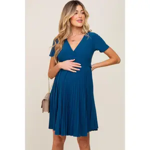 Teal Pleated Maternity/Nursing Dress