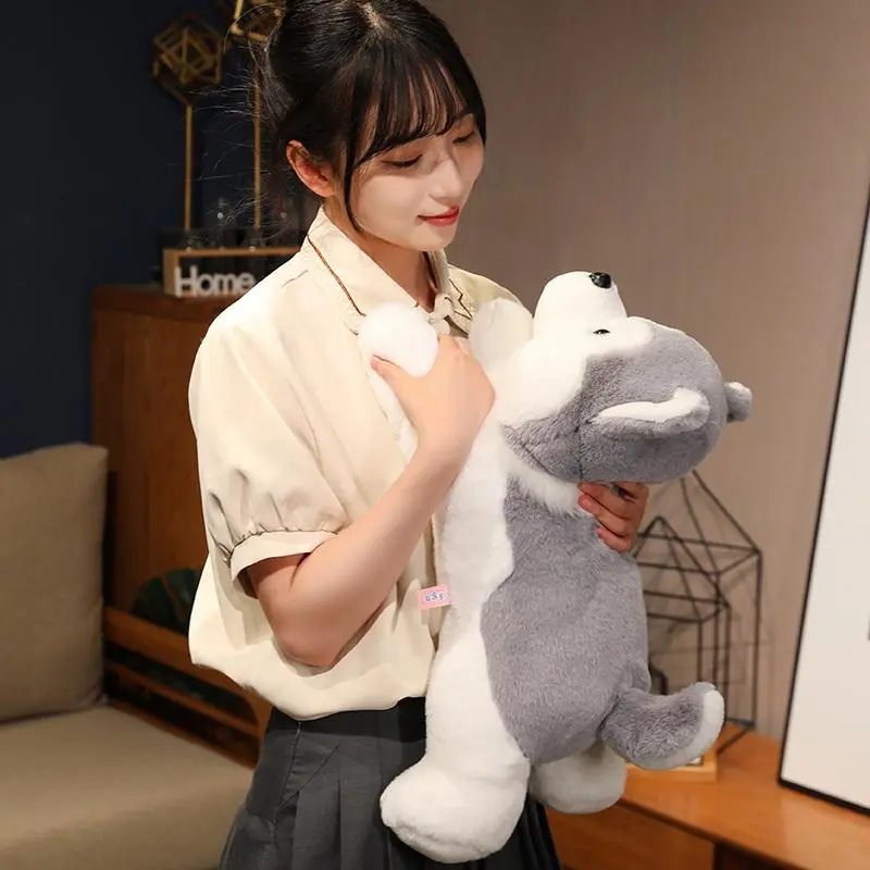 100% New High-Quality Kawaii Look Soft Plush Husky Toy, 30-40cm Lying Brown Puppy Stuffed Animal Pillow Doll, Unisex No-Battery Toy, Xmas Gift (Keep Away From Fire)