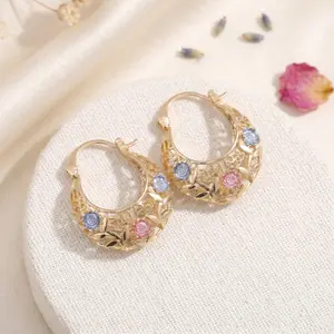 Vintage Flower Hoop Earrings for Women - 14K Gold Plated Tri-Color Filigree Basket Design, Elegant Statement Earrings for Daily Wear & Gift
