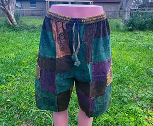 ANTIQUE LOOKING BOHO SHORTS, Beautiful boho patchwork hippie shorts unisex men/women