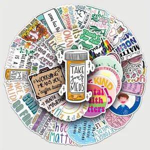 50 Mental Health Awareness Waterproof Meme Sticker, Cartoon Anime Design Social Media Decal for Laptops, Skateboards, Etc., Perfect for Graduation Season, Halloween Decorations and Christmas Gifts