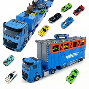 Foldable 3-Layer Track Toy Set, Transport Truck Race Car Playset, Christmas Gift for Kids Aged 3-6, Includes Aa Batteries