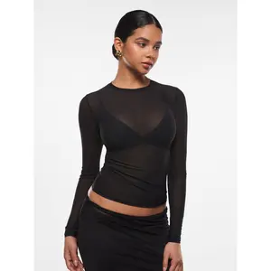 Cosnufy Mesh Sheer Long Sleeve Top Single Layer Crew Neck See Through Cosnufy Mesh Sheer Long Sleeve Top Single Layer Crew Neck See Through