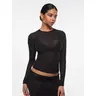 Cosnufy Mesh Sheer Long Sleeve Top Single Layer Crew Neck See Through