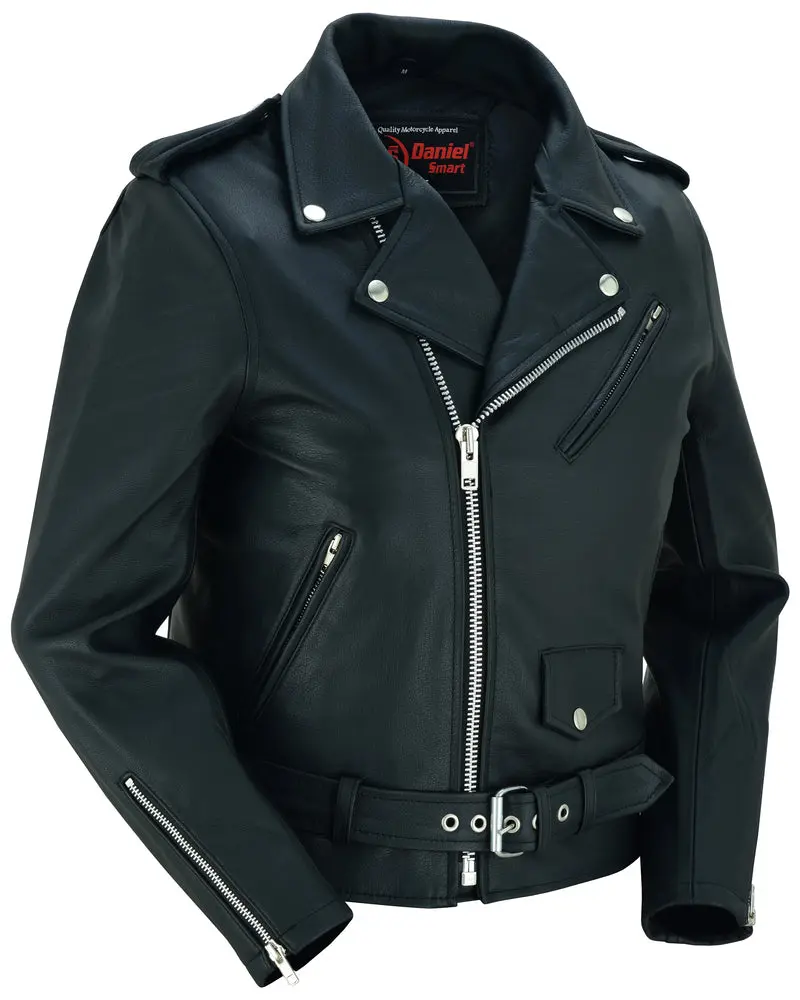 DANIEL SMART Iron Rose Women's Leather Motorcycle Jacket - Fitted Long Sleeve Autumn Casual Rock Style with Adjustable Half Belt and Three Zippered Pockets - Womenswear