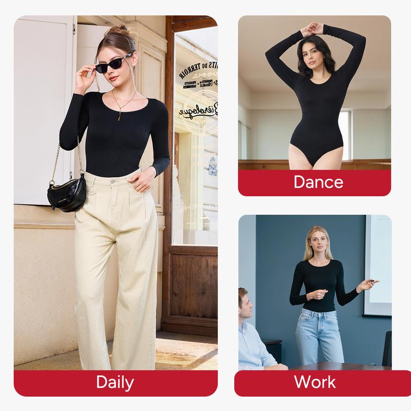 Nebility Women's Seamless Round Collar Long Sleeve Bodysuit Basic Stretch Jumpsuit Minimalist Plain Shapewear Womenswear Nebility Women's Seamless Round Collar Long Sleeve Bodysuit Basic Stretch Jumpsuit Minimalist Plain Shapewear Womenswear