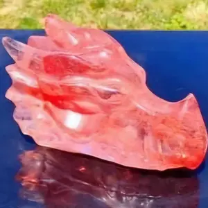 Red Smelted Quartz Dragon Skull - Natural Stone Statue
