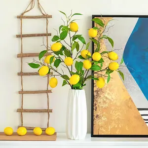 7 large lemons per stem, sold individually. Realistic artificial lemon fruit branch with leaves, suitable for home decor, kitchen decor, vase decor, table centerpieces, wedding decor, party decor, summer decor, farmhouse decor, kitchen table decor and hom