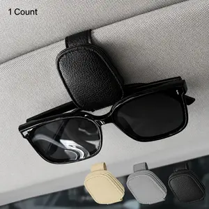 1 Count Car Visor Magnetic Leather Sunglasses Clip - Compact, Tool-Free Clip Mount with Ticket Card Stowing Function, Automotive Interior Tidying Accessory Visor Sunglasses Holder Clip