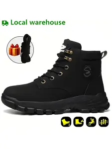 Men's Indestructible Sneakers Ankle High Water Resistant Hiking Safety Work Boots Outdoor Lightweight Leather Steel toe Shoes Mechanic Restaurant Garden Car Driver Black Steel Toe steel toe shoes steel toe shoes