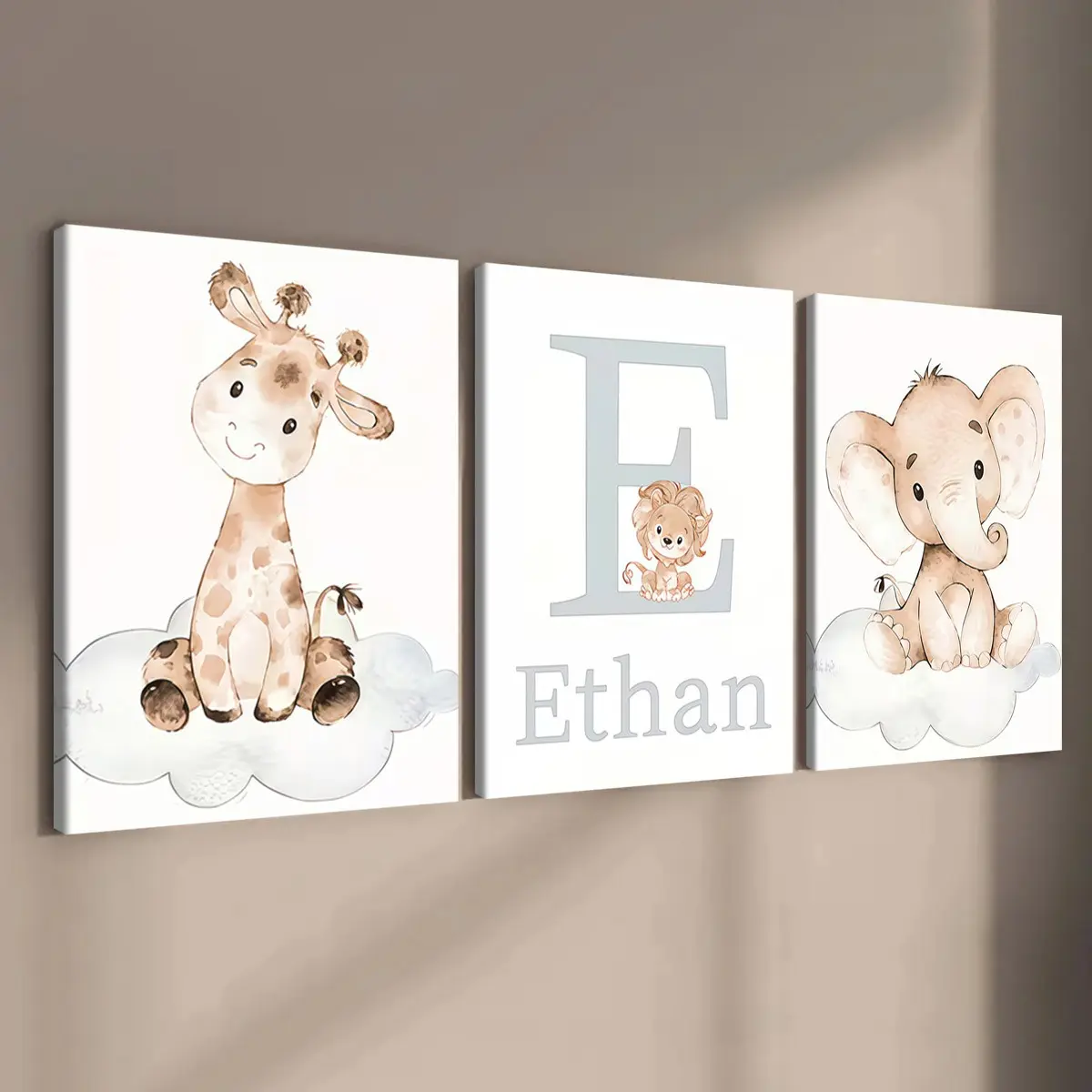 3-Pack Wooden Frame Artistic Canvas Art, Modern Art Design, Animal Prints, Modern Animal Decor for Kids Room, Waterproof Home Wall Art, Wall Decor Pictures for Living Room, Bedroom, Office, Gift Idea