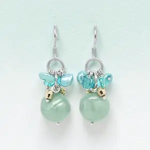 Turquoise Baroque Cultured Pearl Drop Earrings in 925 Sterling Silver