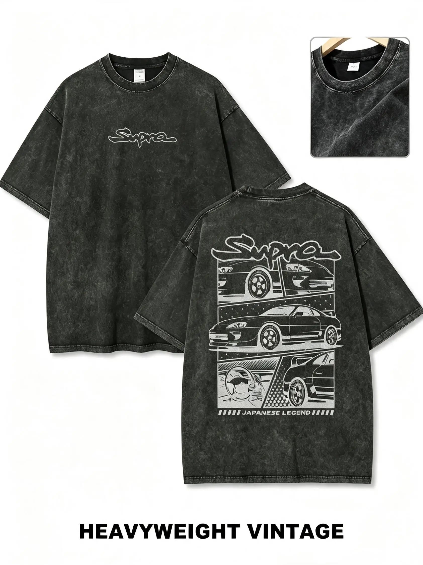 Toyota Supra Shirt Heavyweight Vintage Washed Racing Car Graphic Tee, Japanese Streetwear Retro Y2K Oversized T Shirt, Old School JDM Car Print Short Sleeve Shirt, Faded Casual Street Style Top