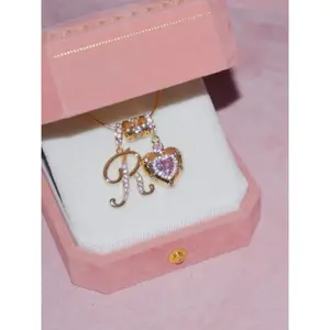 Dopamine Princess Elegant Sweet Style Zircon Heart and 26 Initials Pendant DIY Stackable Necklace, Heart Design Necklace, Perfect Gift for Girls and Women