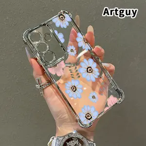 Phone Case Compatible with Samsung Galaxy S23 Ultra S24 Plus S25 S22+ FE Edge Floral Whimsy Pattern Four Corners Reinforced Shockproof Transparent Soft Silicone Cover