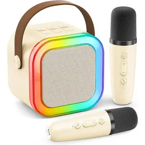 Karaoke Machine for Kids Adults, Portable Bluetooth Mini Karaoke Microphone Singing Speaker Karaoke Player with 2 Wireless Mic, Birthday Gifts for Girls Boys Family Home Party(Rose Gold)