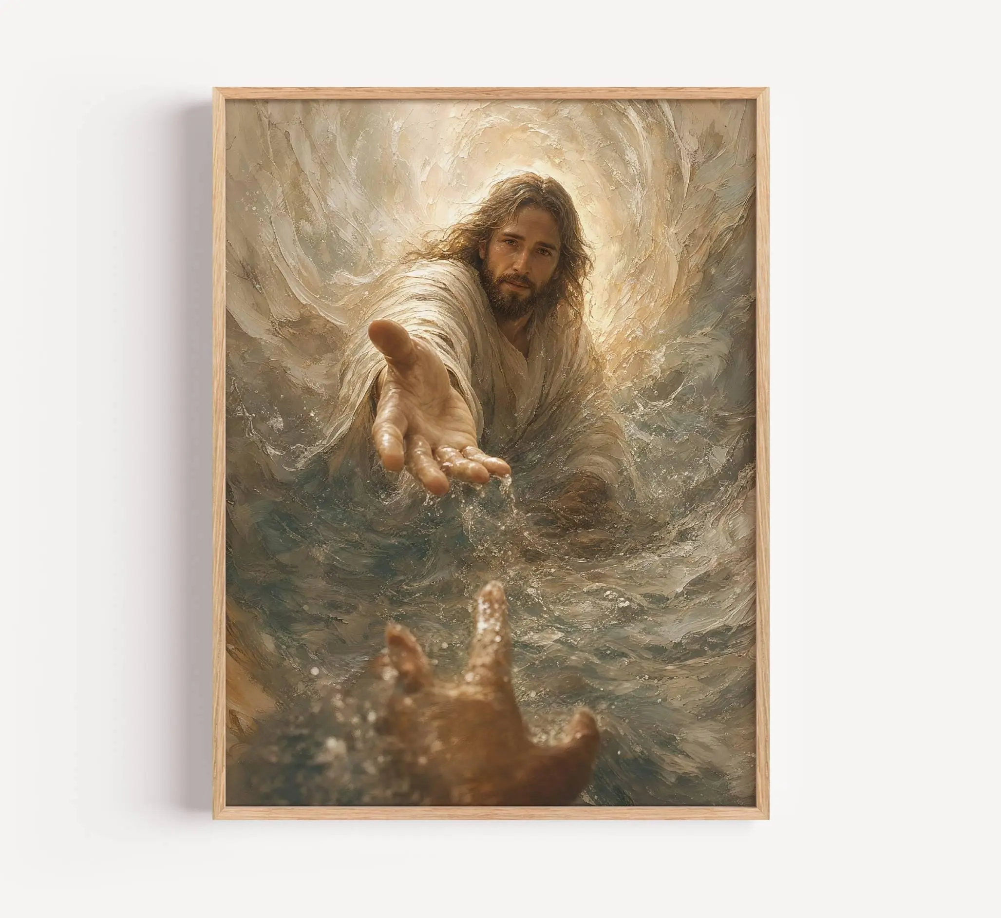 [Unframed] Jesus Reaching Hand Print Canvas, Painterly Christian Wall Art, Faith Over Fear Decor