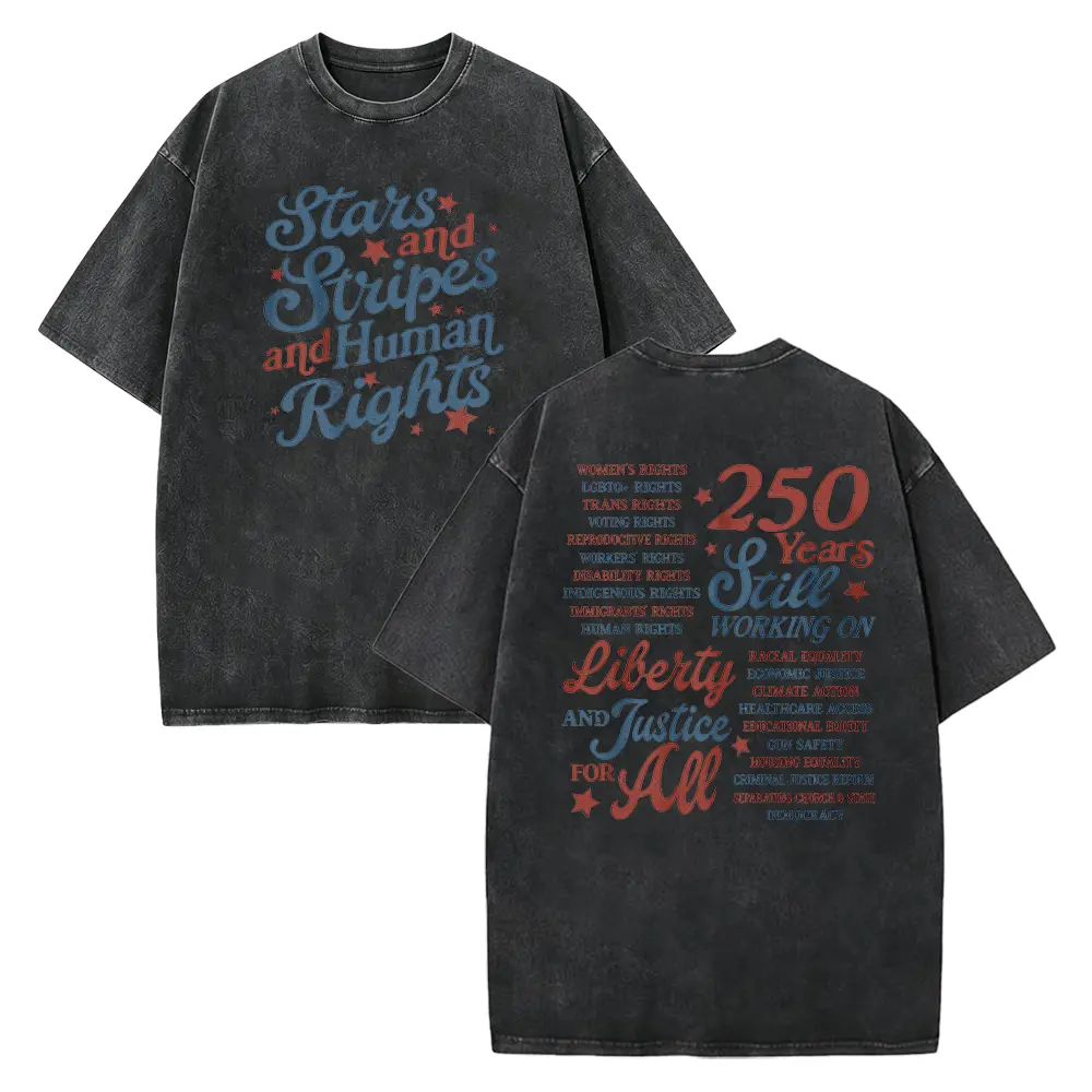 Men's Stars and Stripes & Human Rights T-Shirt - Casual Short Sleeve Graphic Tee in Soft , Lightweight Seamless Top