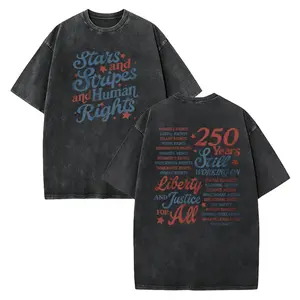 Men's Stars and Stripes & Human Rights T-Shirt - Casual Short Sleeve Graphic Tee in Soft 100% Cotton, Lightweight Seamless Top