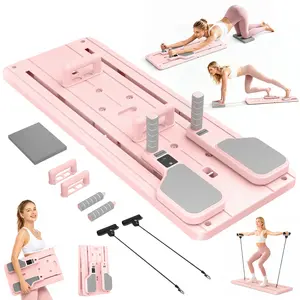 Multi-Functional Foldable Pilates Board Kit with Resistance Bands, Smart Timer and Knee Mat, Portable Home Gym Fitness Platform for Arms, Core, Legs and Glutes Workout