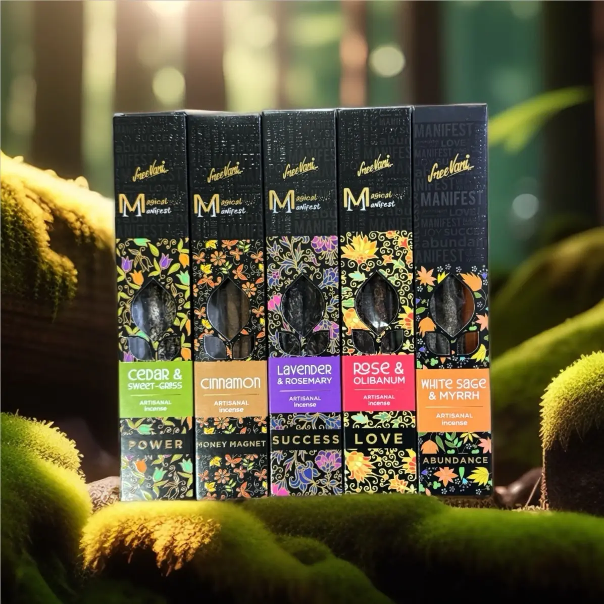 Artisanal Cedar Cinnamon Sage Rose Lavender Incense Sticks with Resin Powders - Strong Aroma & Scented 4pc/pack
