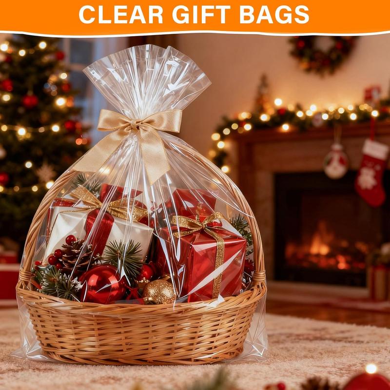 Cellophane Bags 30x40 Inch - 6 count 2.8 Mil Thick Clear Cellophane Wrap for  Baskets, Clear Plastic  Basket Bags for Thanksgiving, Christmas, Easter Presents/ Party Favors Packaging