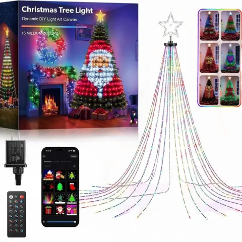Hoodink Smart Colorful Christmas Tree Lights - Plastic RGB Color-Changing 400-LED String, App/Remote Ctrl, 11 Modes, Timer, Music Sync, for Christmas & Holiday Party Decor (Only Lights)