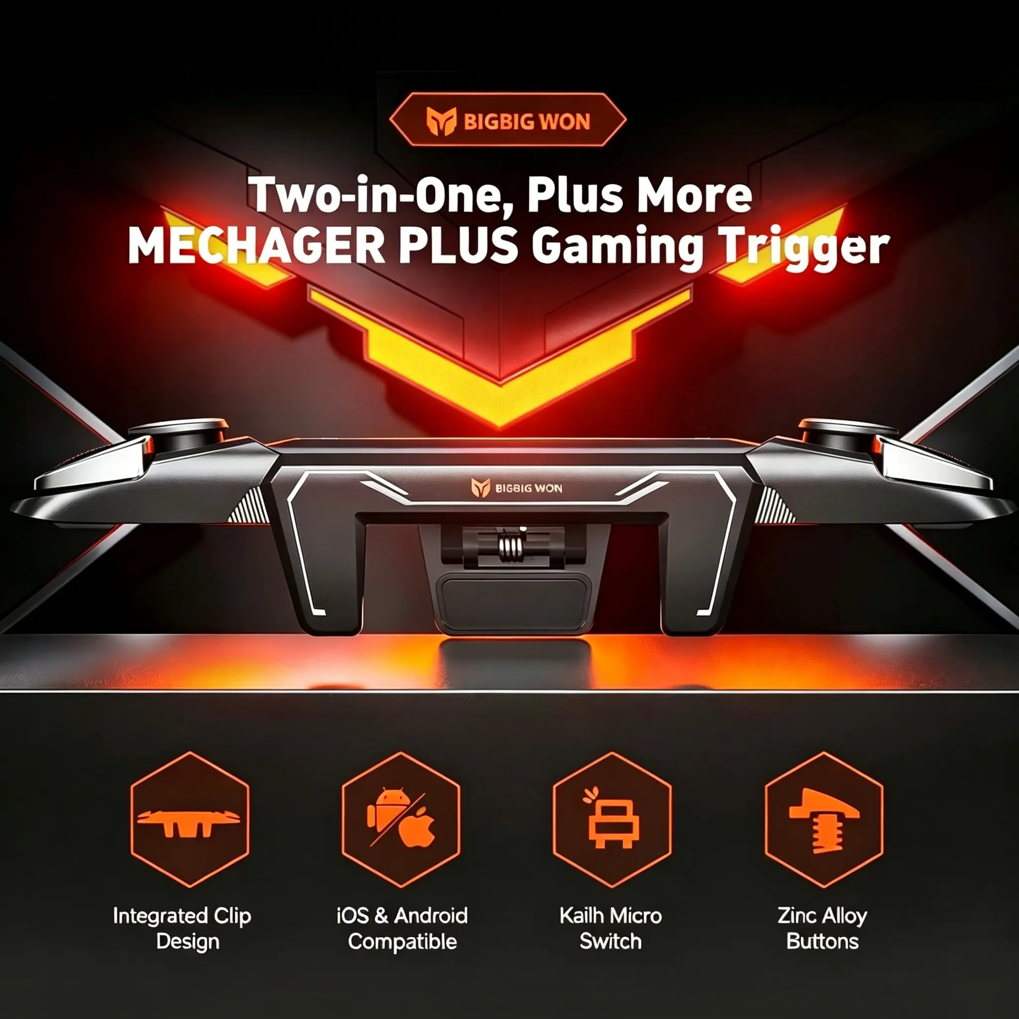 MECHAGER PLUS Mobile Gaming Trigger for iPhone/Android, Integrated Phone Controller with Physical Screen Mapping, Kailh Mechanical Switch, Zinc Alloy, Low-Latency, Plug & Play Phone Clip, Console Gaming Accessory