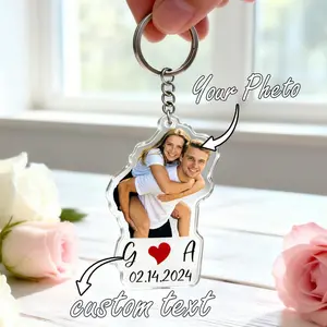 Personalized Couple Photo Acrylic Keychain Set, Custom Love Photo Keychain with Date, Matching His and Hers Keepsake, Anniversary Valentine Gift