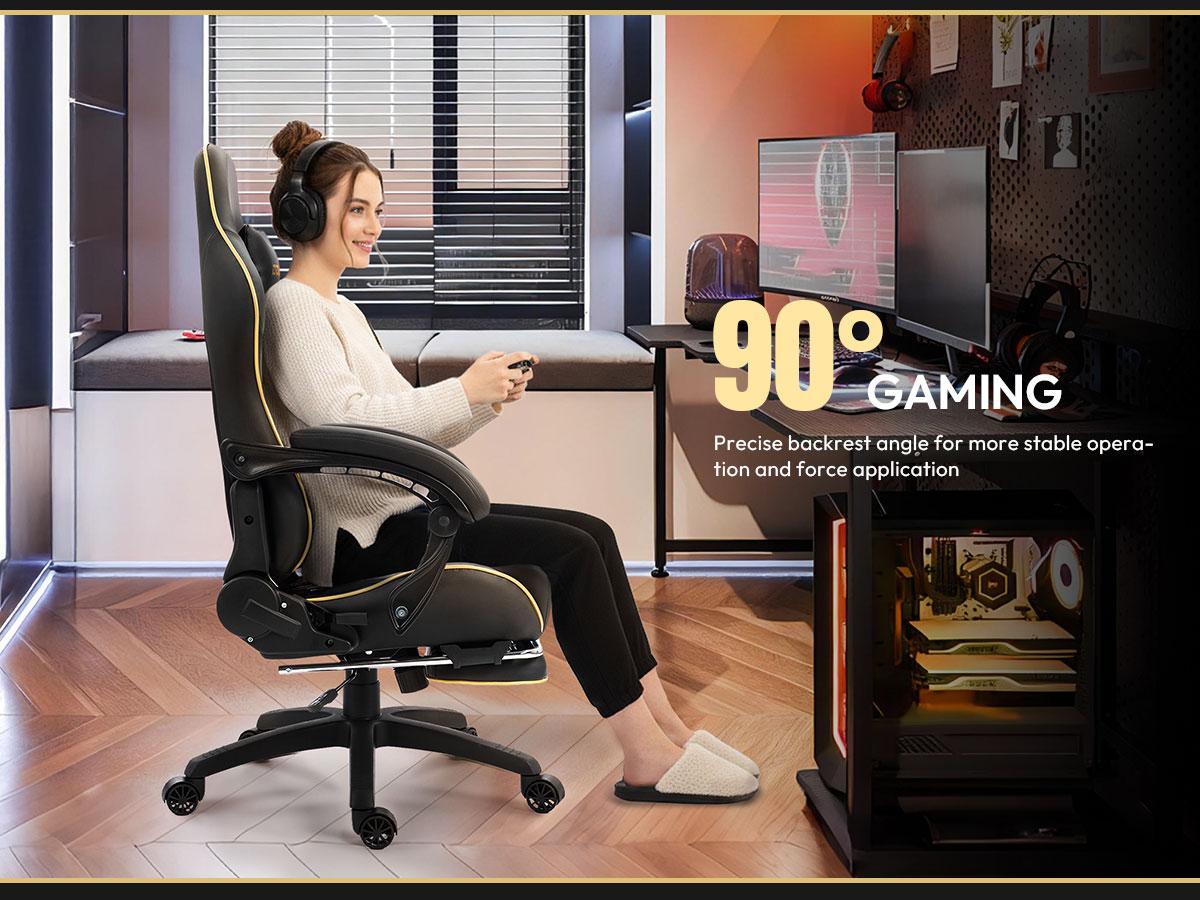 Dowinx Big and Tall Racing Style Gaming Chair 350LBS, Ergonomic Reclining Gamer Chair with Footrest & Massage Lumbar Support, Esports Design for Long Gaming or Work Sessions, Black