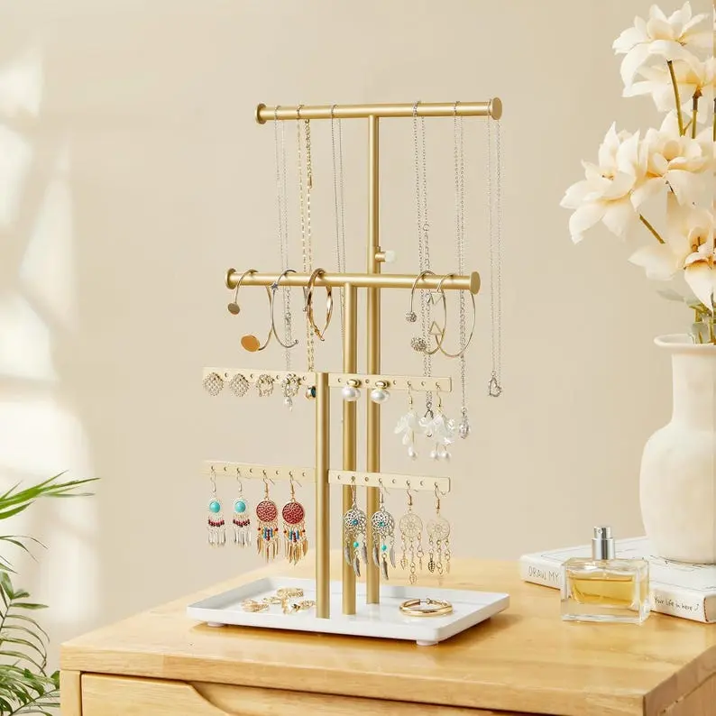 Metal Jewelry Holder Tree Stand – Necklace & Bracelet Organizer, Earring Display, Aesthetic Room Decor Gift for Mom Wife Girl friend.