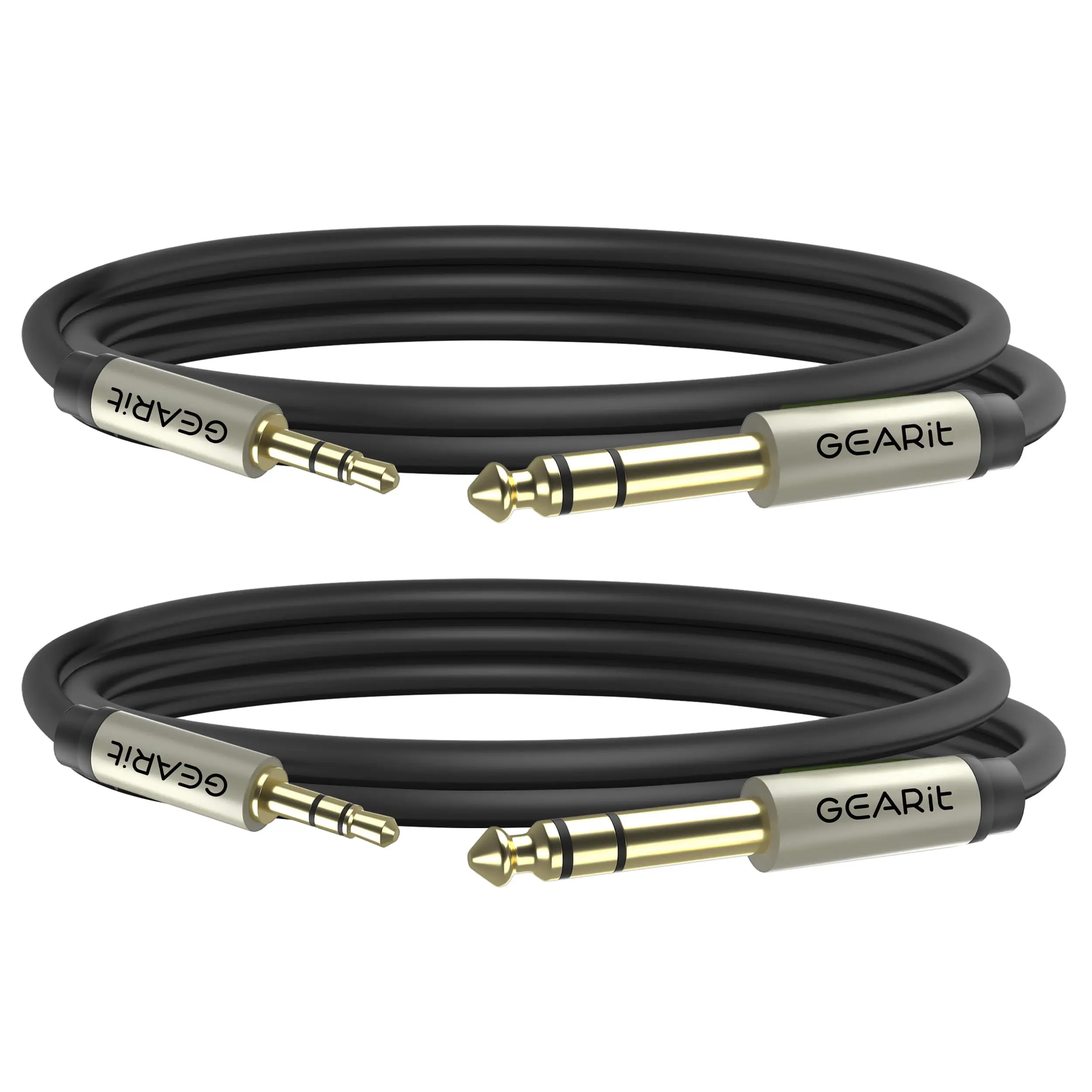 GearIt 2 Cables 1/8" to 1/4" Male TRS Stereo Cable Pack - 4.0mm Diameter Plug-and-Play Audio Connector, Low Hiss Shielding, iPhone TRS Output Compatibility, 3.5mm A/V Adapter, Recording Equipment Support, 30-Day 100% Money-Back Guarantee