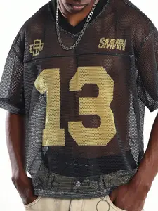 1pc Men's Mesh Graphic Football Jersey Oversized See Through Streetwear Number 13 Print Breathable V-Neck Shirt Sexy Urban Hip Hop Top Unisex